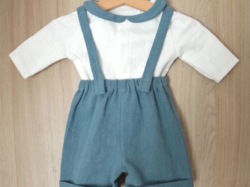 3 Costum pentru botez din in prespălat Bleu