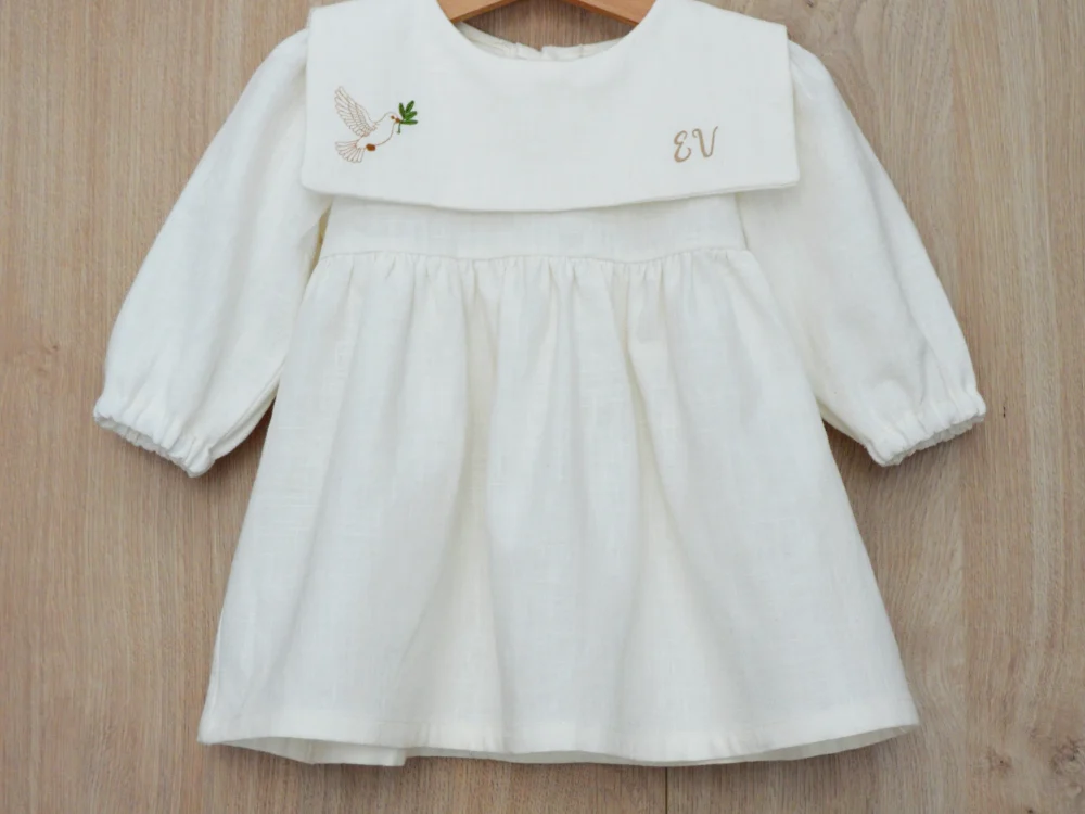 Rochie alba botez Rochie din in prespălat Ivoire - Zbor